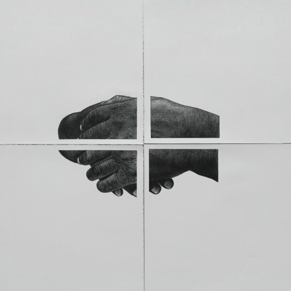 Ls 4 2024 Fusain et graphite sur papier Velin, quadriptyque 56x72 cm (4 x 19x28cm)